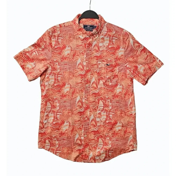 Vineyard Vines Slim Fit Tucker Short Sleeve Button Down Shirt EUC Pink / Salmon - Picture 1 of 14